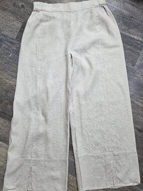 Habitat Oatmeal Linen Blend Cropped Pull-On Pants Wide Legs Sz Small